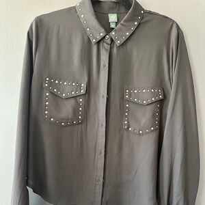 Wild Fable Long Sleeve Button Down Black Sheer Women’s Top Size Medium